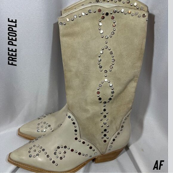 FREE PEOPLE JAXSON STUDDED WESTERN BOOTS ANKLE NEW SIZE CAMEL - Picture 4 of 10